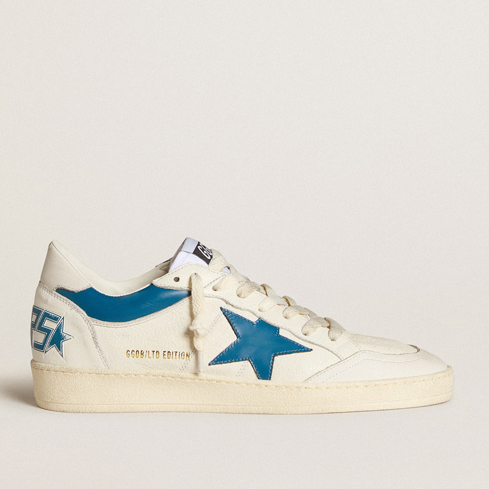 Golden Goose Ball Star LTD In Nappa With Turquoise Leather Star And White Heel Tab