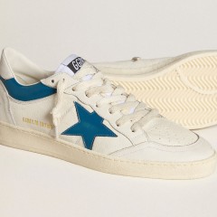 Golden Goose Ball Star LTD In Nappa With Turquoise Leather Star And White Heel Tab