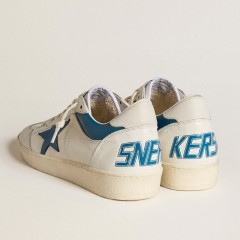 Golden Goose Ball Star LTD In Nappa With Turquoise Leather Star And White Heel Tab