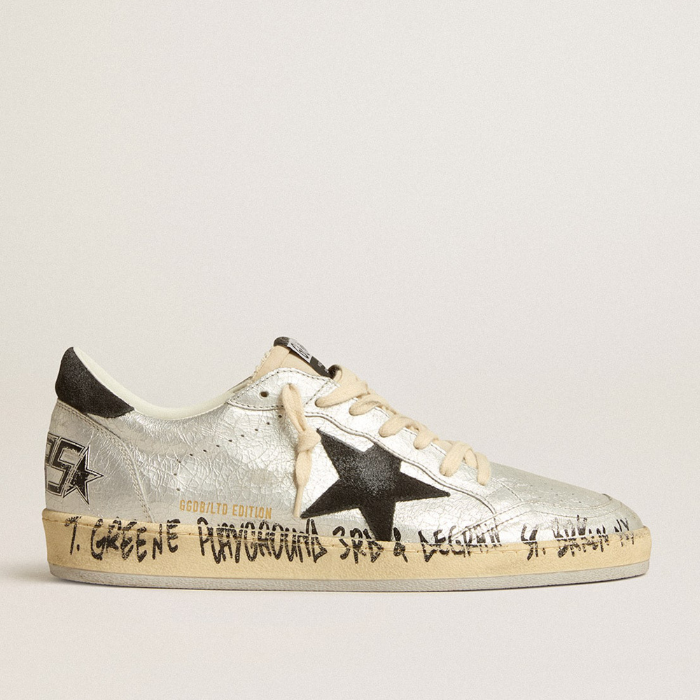 Golden Goose Ball Star LTD In Silver Leather With Gray Suede Star And Heel Tab