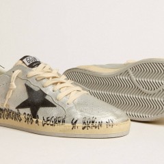 Golden Goose Ball Star LTD In Silver Leather With Gray Suede Star And Heel Tab