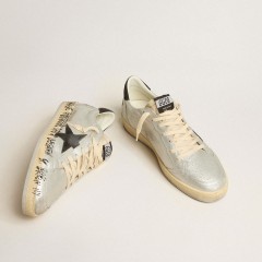 Golden Goose Ball Star LTD In Silver Leather With Gray Suede Star And Heel Tab