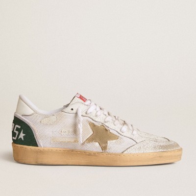 Golden Goose Ball Star LTD In White Crackle Leather And Mesh With Suede Star