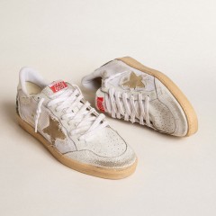 Golden Goose Ball Star LTD In White Crackle Leather And Mesh With Suede Star