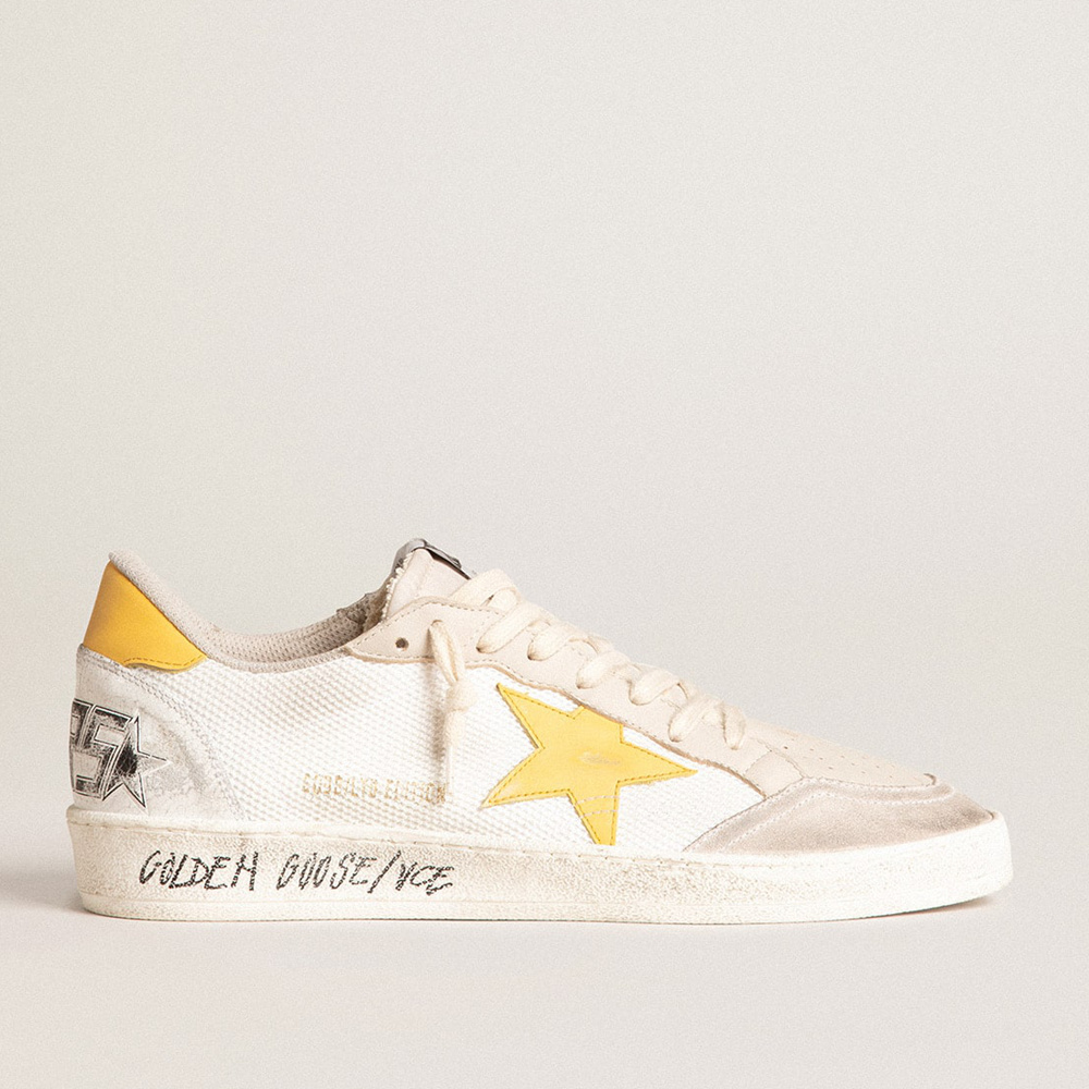 Golden Goose Ball Star LTD In White Mesh With Yellow Leather Star And Heel Tab