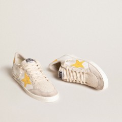 Golden Goose Ball Star LTD In White Mesh With Yellow Leather Star And Heel Tab