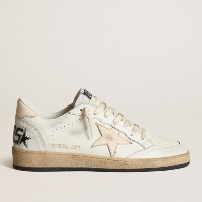 Golden Goose Ball Star LTD In White Nappa With A Salmon-pink Nappa Star