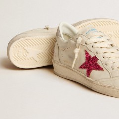 Golden Goose Ball Star LTD With Fuchsia Glitter Star And Light Gray Suede Heel Tab