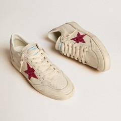 Golden Goose Ball Star LTD With Fuchsia Glitter Star And Light Gray Suede Heel Tab