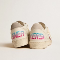 Golden Goose Ball Star LTD With Fuchsia Glitter Star And Light Gray Suede Heel Tab