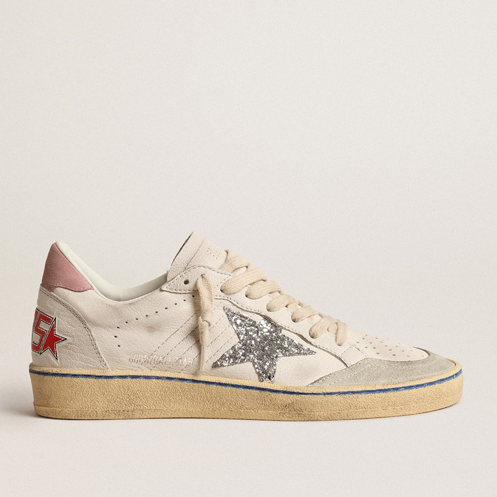 Golden Goose Ball Star LTD With Glitter Star And Pink Suede Heel Tab