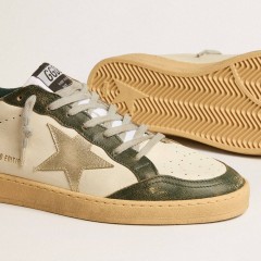 Golden Goose Ball Star LTD With Platinum Leather Star And Green Leather Heel Tab