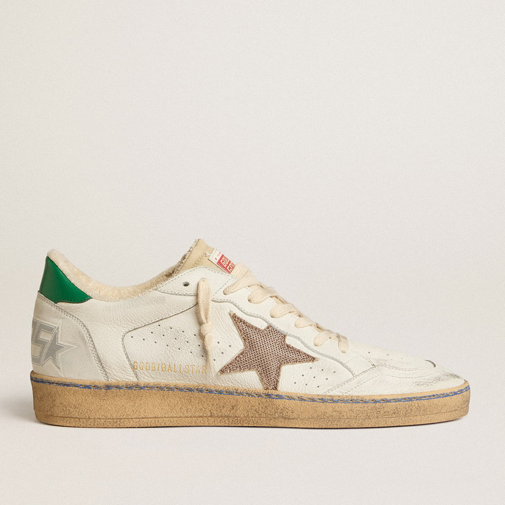 Golden Goose Ball Star LTD With Sand Mesh Star And Green Leather Heel Tab