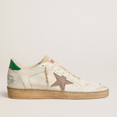 Golden Goose Ball Star LTD With Sand Mesh Star And Green Leather Heel Tab