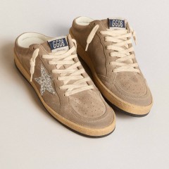 Golden Goose Ball Star Sabots In Dove-gray Suede With Silver Glitter Star