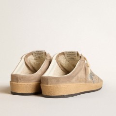 Golden Goose Ball Star Sabots In Dove-gray Suede With Silver Glitter Star