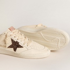 Golden Goose Ball Star Sabots In Ivory Nappa With Bronze Glitter Star