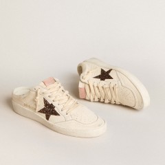 Golden Goose Ball Star Sabots In Ivory Nappa With Bronze Glitter Star