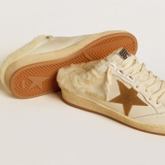 Golden Goose Ball Star Sabots In Leather With Suede Star And Beige Shearling Lining