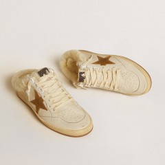 Golden Goose Ball Star Sabots In Leather With Suede Star And Beige Shearling Lining