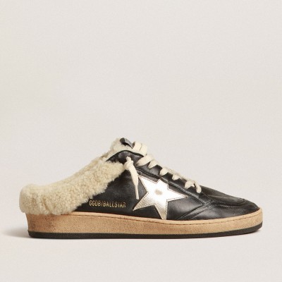 Golden Goose Ball Star Sabots In Nappa With Platinum Star And Shearling Lining