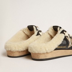 Golden Goose Ball Star Sabots In Nappa With Platinum Star And Shearling Lining