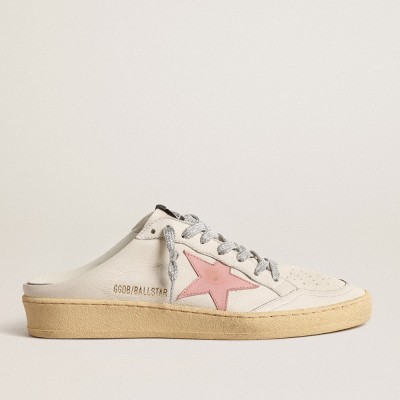 Golden Goose Ball Star Sabots In White Nappa With An Old-rose Leather Star