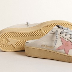 Golden Goose Ball Star Sabots In White Nappa With An Old-rose Leather Star