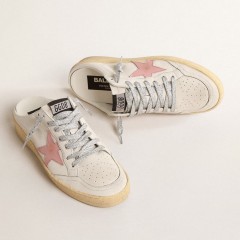 Golden Goose Ball Star Sabots In White Nappa With An Old-rose Leather Star