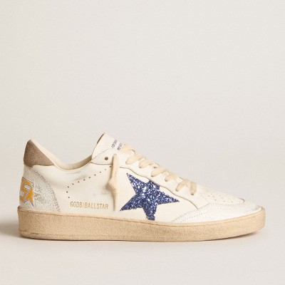 Golden Goose Ball Star With Blue Glitter Star And Dove-gray Suede Heel Tab