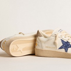 Golden Goose Ball Star With Blue Glitter Star And Dove-gray Suede Heel Tab