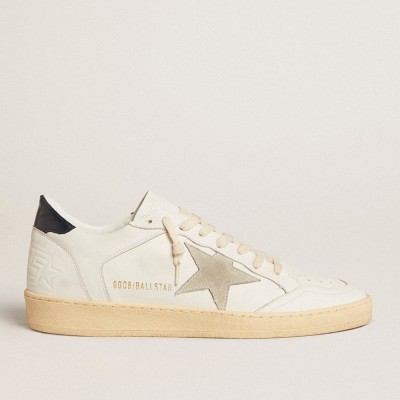 Golden Goose Ball Star With Ice-gray Suede Star And Blue Leather Heel Tab