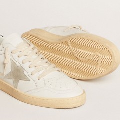 Golden Goose Ball Star With Ice-gray Suede Star And Blue Leather Heel Tab