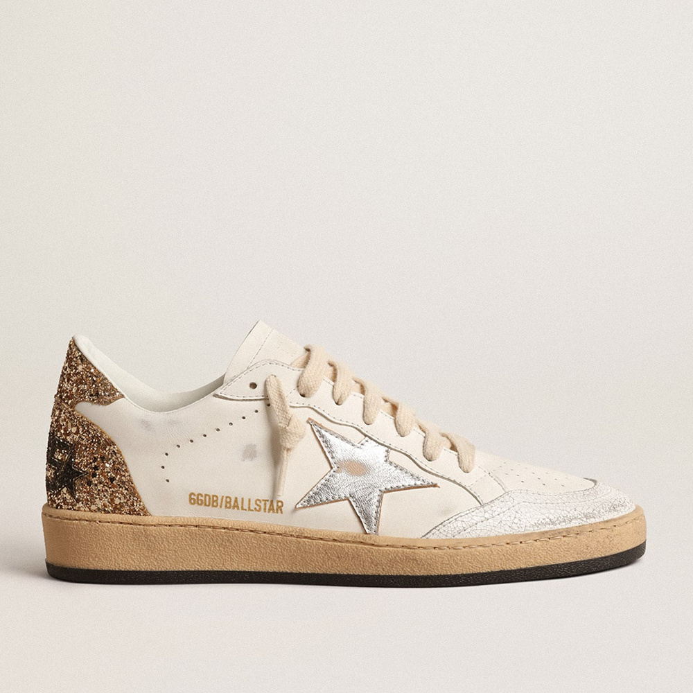 Golden Goose Ball Star With Metallic Leather Star And Glitter Heel Tab