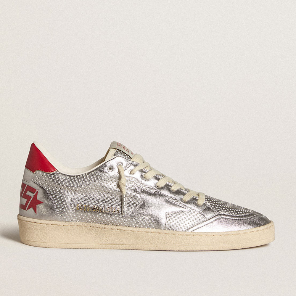 Golden Goose Bio-based Ball Star In Metallic Silver With Silver Star And Red Heel Tab