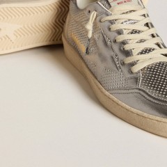 Golden Goose Bio-based Ball Star In Metallic Silver With Silver Star And Red Heel Tab