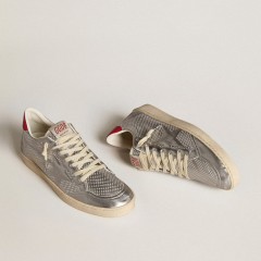 Golden Goose Bio-based Ball Star In Metallic Silver With Silver Star And Red Heel Tab