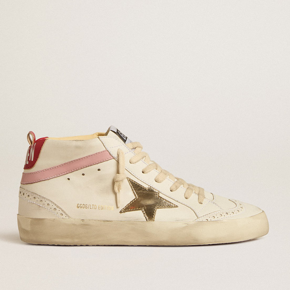 Golden Goose Bio-based Mid Star LTD With Gold Leather Star And Pink Flash