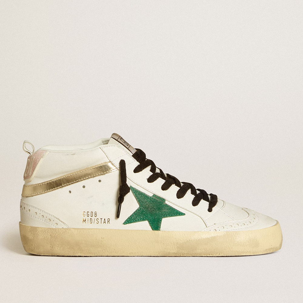 Golden Goose Bio-based Mid Star With Green Suede Star And Pink Suede Heel Tab