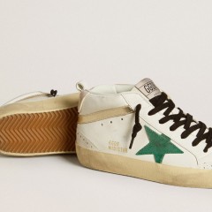 Golden Goose Bio-based Mid Star With Green Suede Star And Pink Suede Heel Tab