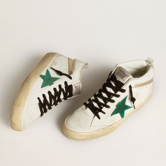 Golden Goose Bio-based Mid Star With Green Suede Star And Pink Suede Heel Tab