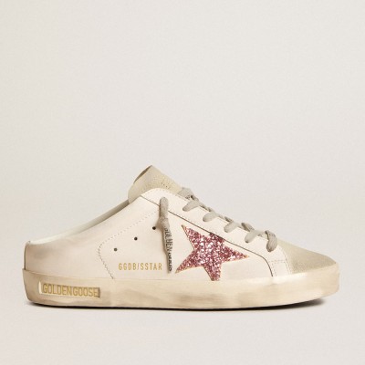 Golden Goose Bio-based Super-Star Sabot With Pink Glitter Star And Suede Toe