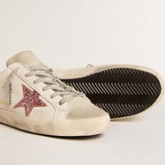 Golden Goose Bio-based Super-Star Sabot With Pink Glitter Star And Suede Toe