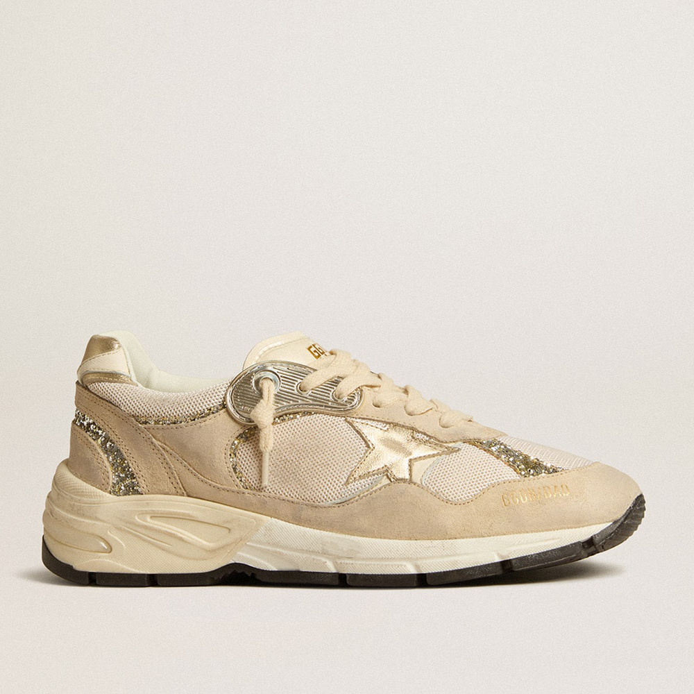 Golden Goose Dad-Star In Pearl Mesh And Suede With Platinum Leather Star And Heel Tab