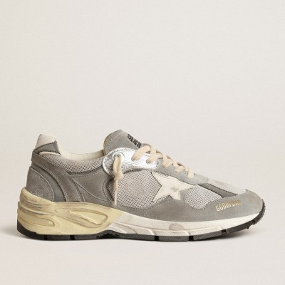 Golden Goose Dad-Star In Suede And Silver Mesh With White Leather Star And Heel Tab