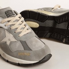 Golden Goose Dad-Star In Suede And Silver Mesh With White Leather Star And Heel Tab