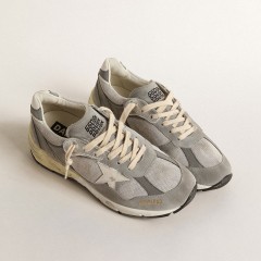 Golden Goose Dad-Star In Suede And Silver Mesh With White Leather Star And Heel Tab