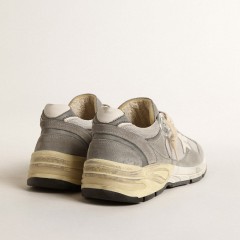 Golden Goose Dad-Star In Suede And Silver Mesh With White Leather Star And Heel Tab