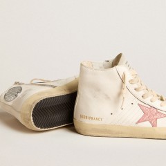 Golden Goose Francy In Cream Nappa With Pink Crocodile-print Leather Star