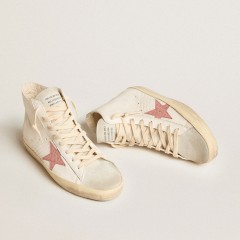 Golden Goose Francy In Cream Nappa With Pink Crocodile-print Leather Star